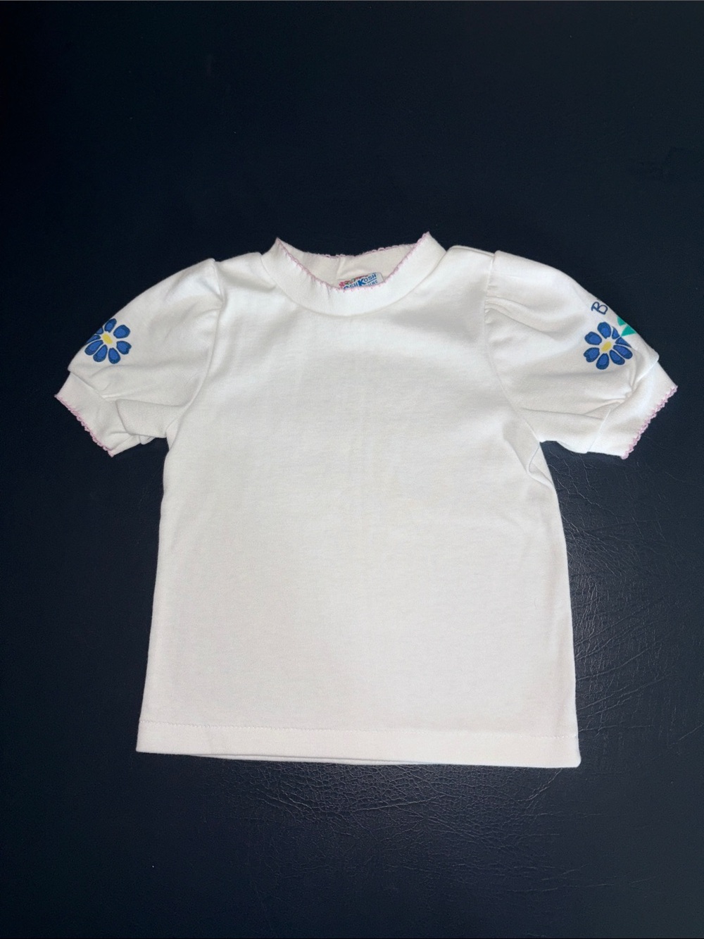 Oshkosh Girls White Puff Sleeve Tee with Blue Flower Accent